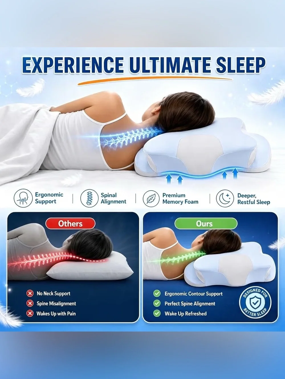 Memory Foam Cervical Pillow, 24.4 * 16.4in,